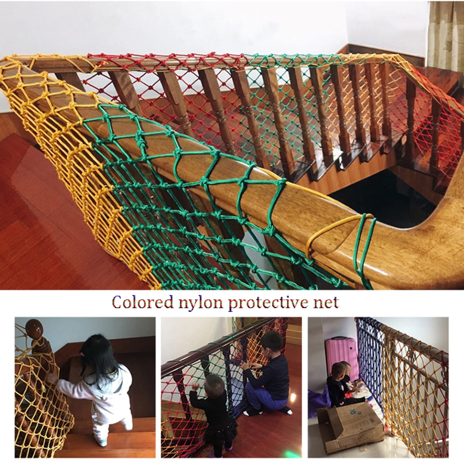 Red de seguridad infantil para escaleras y parque infantil, malla de cuerda colorida para escalera al aire libre, columpio, red personalizable para balcón, anticaídas