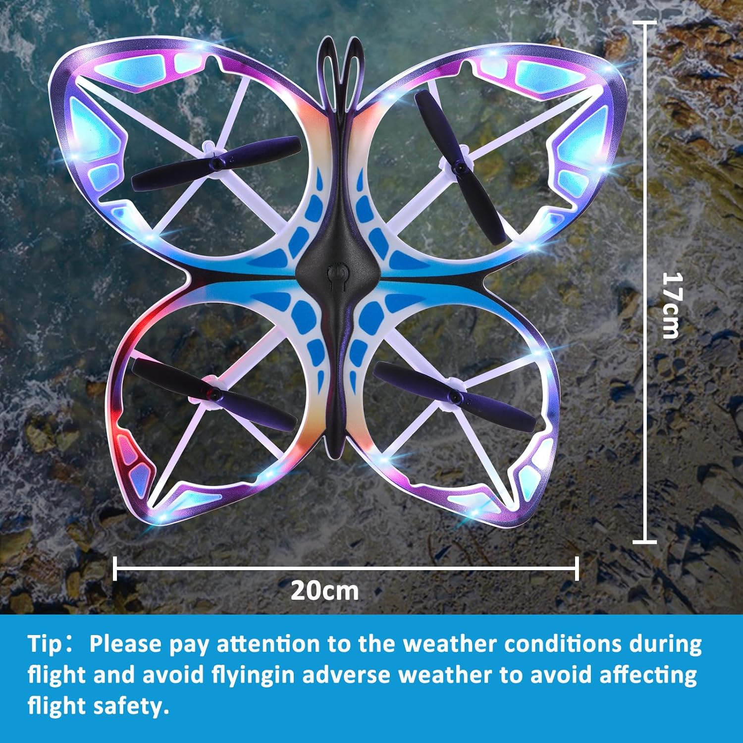 Mini RC Drone RC Butterfly Drone for Beginners with Colorful Light, 3D Flip, Headless Mode, Altitude Hold, Remote Control, Butterfly Quadcopter Gift for Teens Adults