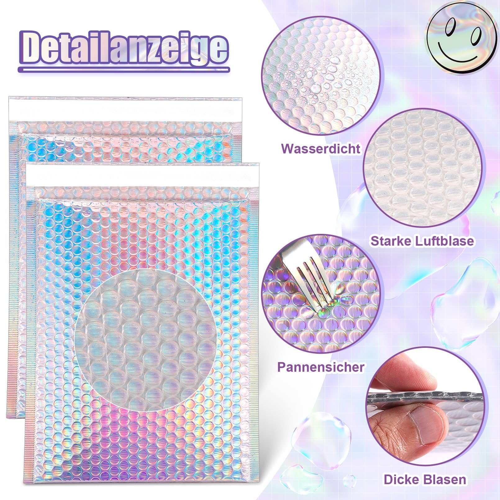 25 Stück Metallische Luftpolsterumschläge, 21.6x28cm Selbstklebende Gepolsterte Umschläge, holografische Luftpolster-Versandtaschen, Poly-Umschläge für Versand, Versand und Verpackung