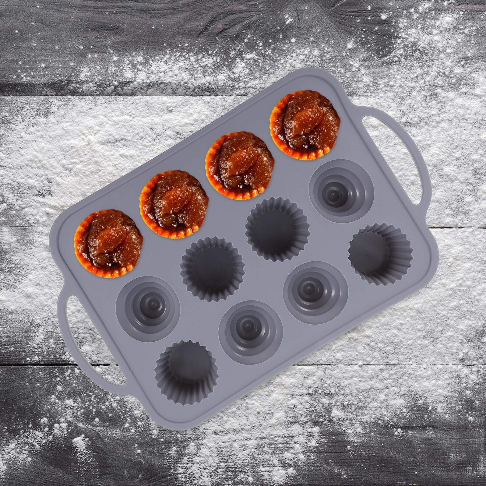 Molde de Silicona para Pasteles de 12 Cavidades Redondo | Mango Antideslizante, Diseño Integral Pieza, Tacto Suave y Resistente al Calor