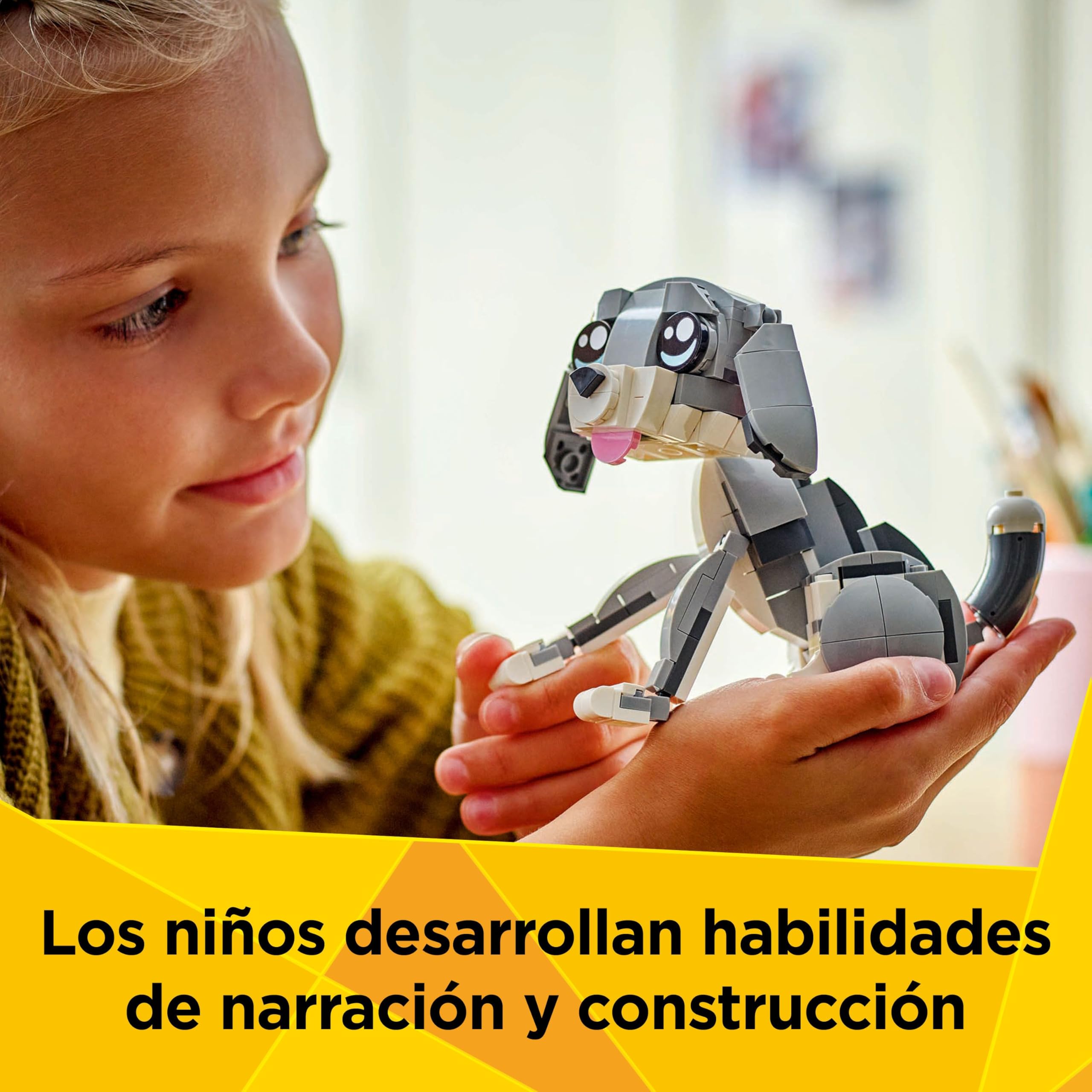 LEGO Creator 3 en 1 Gato Juguetón de Juguete - Transformable en Figura Articulada de Perro o Paloma - Juego con Animales - Regalo de Cumpleaños para Niñas y Niños de 8+ Años 31163
