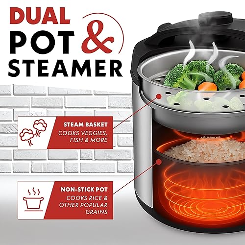 Miniatura 10 de Gourmia Olla arrocera  Capacidad de 5 cuartos de galón, 20 tazas cocidas, 10 tazas sin cocinar, controles digitales, 6 preajustes de cocción, olla