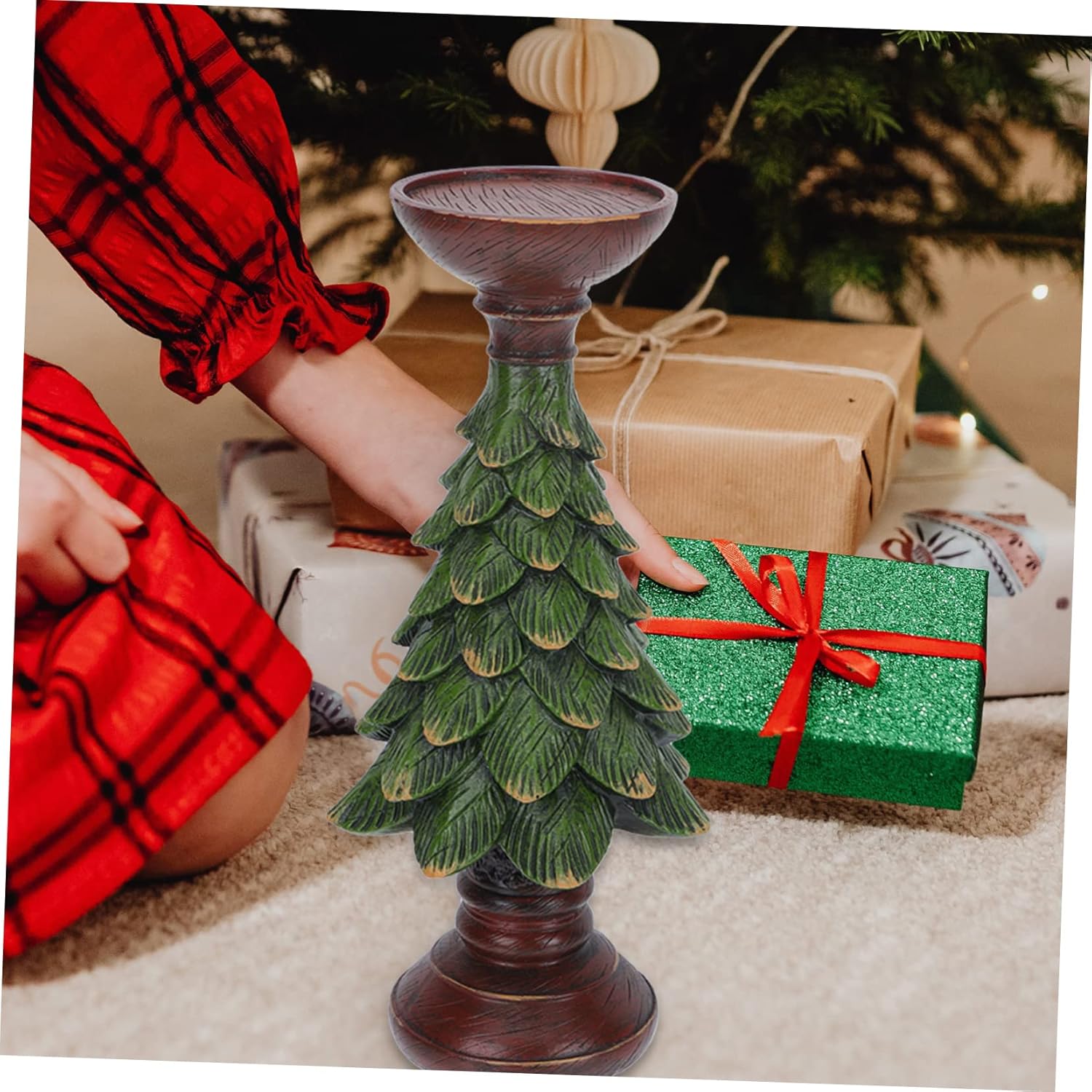 1pc Luminous Xmas Tree Candlestick Holder Elegant Resin Candleholder for Holiday Decor for Christmas Parties and Home Decoration