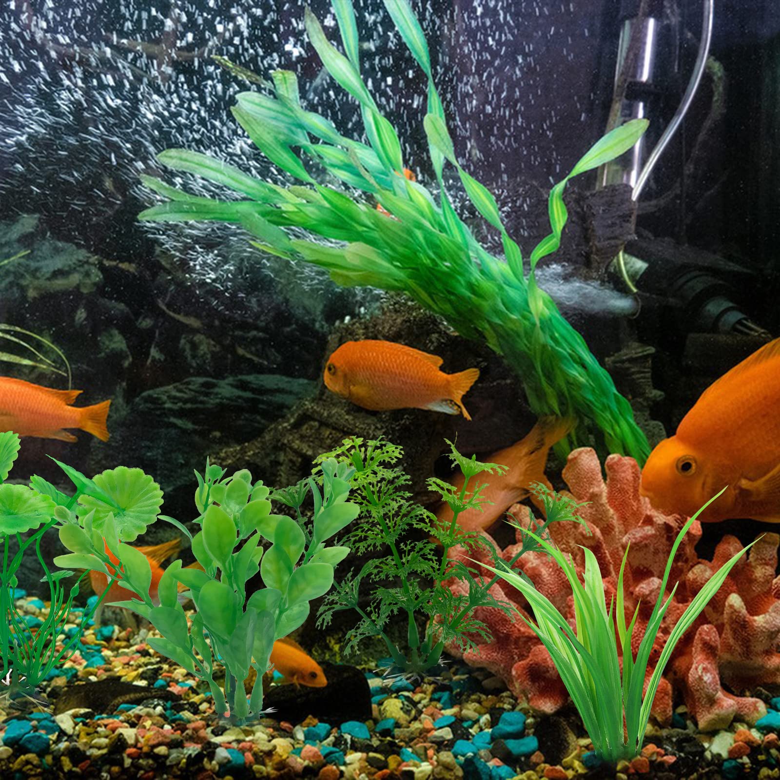 SwirlColor Plastikowe rośliny akwariowe, małe, 11 cm, 10 cm, realistyczne rośliny akwariowe, sztuczne akwarium, dekoracje roślinne, 4 szt. (małe)