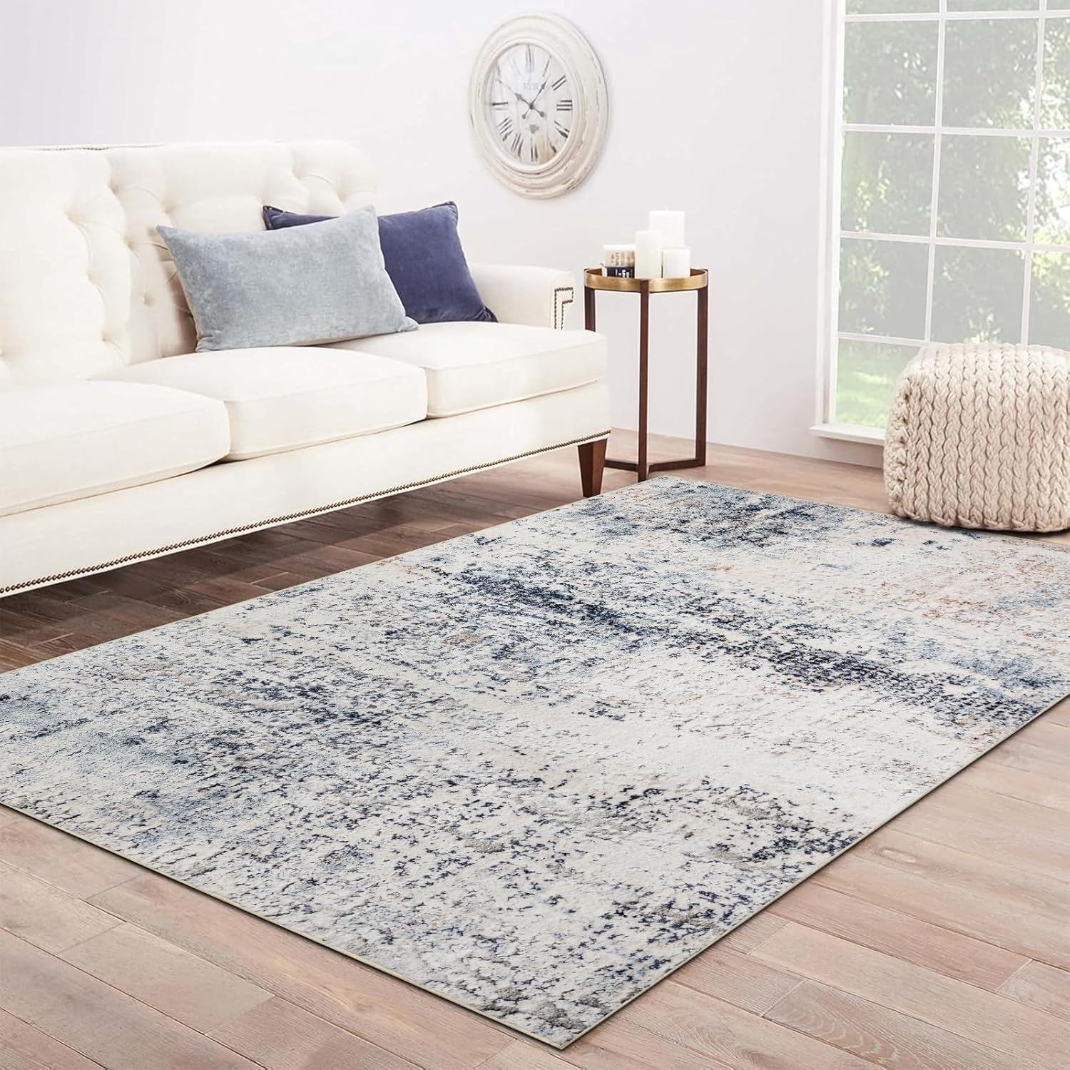 Area Rug 8×10, Large Vintage Boho Rug,Ultra-Soft Low Pile, Washable, Non Slip,Stain Resistant, Printed Carpet for Living Room Bedrooms Playroom Office Kitchen, Blue/Abstract Blue/Abstract 8' x 10' (Rectangular)