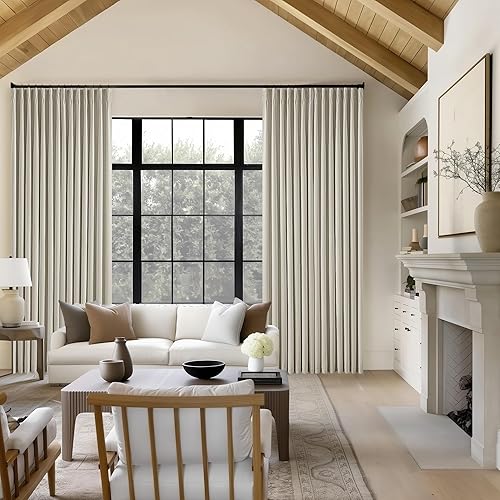 Miniatura 28 de Cortinas opacas de lino con pliegues pinzados de 90 pulgadas, 2 paneles para sala de estar, crema natural, cortinas 100% opacas de 90 pulgadas