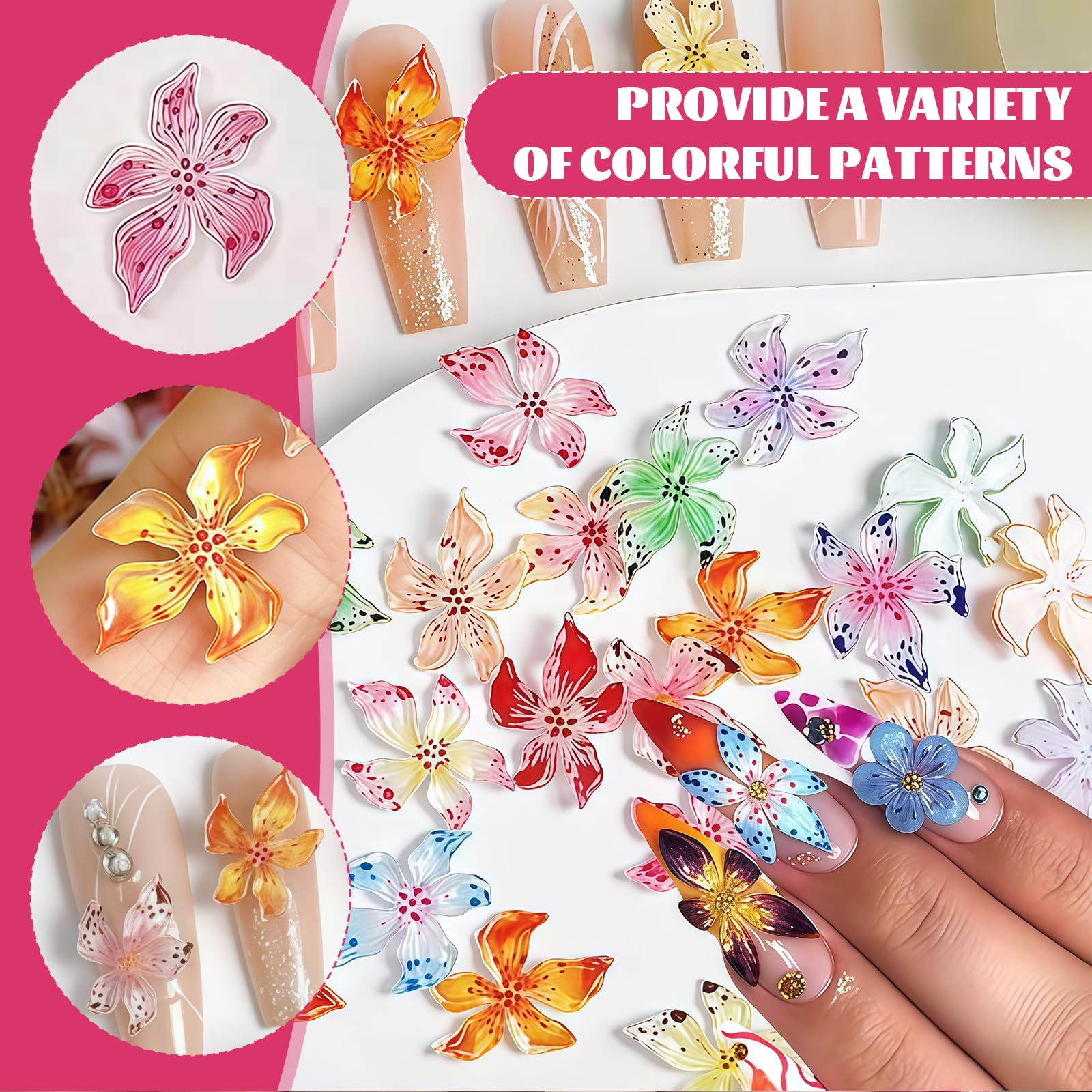 AstraGlam 50Pcs 3D Flower Nail Charms Set, Colourful Nail Art Charms Accessories - Image 3