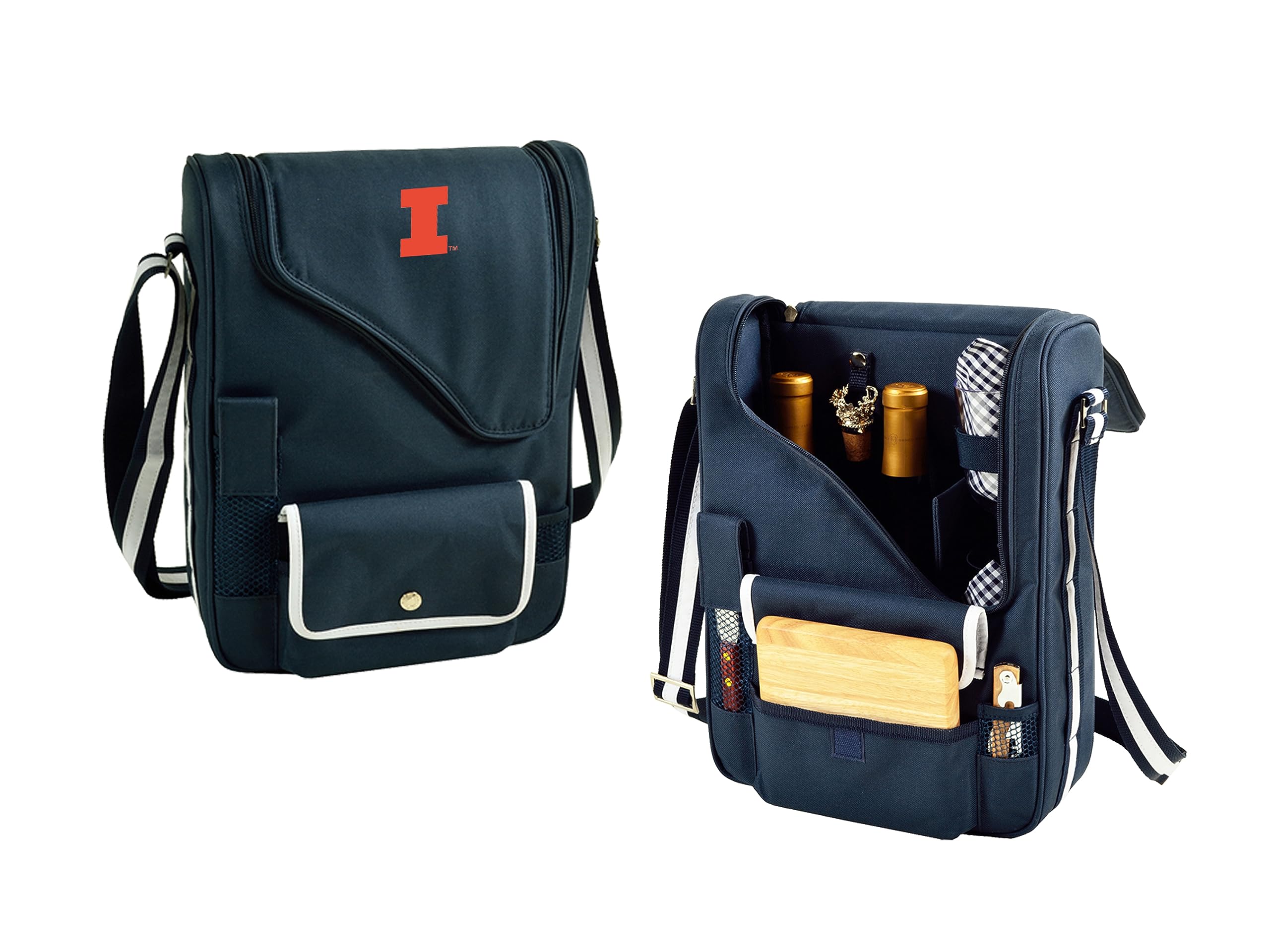 Illinois University Licensed Fighting Illini Deluxe Wine Carrier with Wine Glasses and Accessories for Two Assembled & Quality Approved in The USA