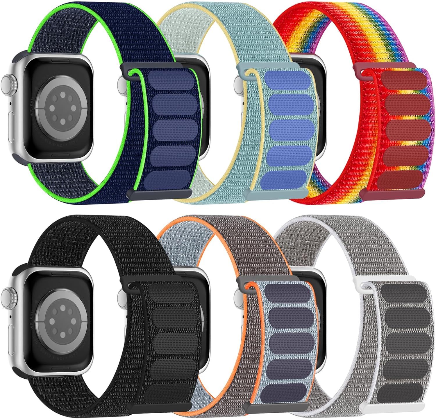 6 Pack Sport Nylon Loop Band Compatible with Apple Watch Bands 38mm 40mm 41mm 42mm 44mm 45mm 49mm for Women Men, Adjustable Breathable Braided Straps for iWatch Series 9/8/7/6/5/4/3/2/1/SE/Ultra 6 Pack Sport Nylon Loop Band Compatible with Apple Watch Bands 38mm 40mm 41mm 42mm 44mm 45mm 49mm for Women Men, Adjustable Breathable Braided Straps for iWatch Series 9/8/7/6/5/4/3/2/1/SE/Ultra