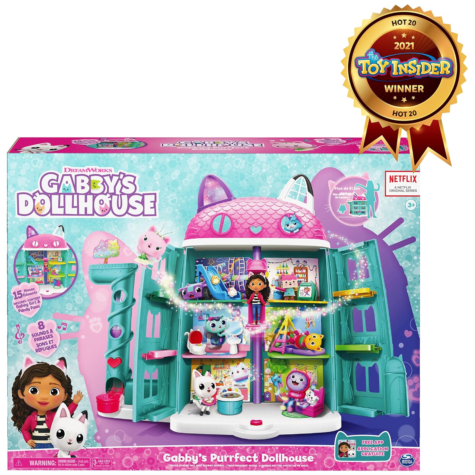 Gabby et la maison magique - Gabby Dollhouse - Maison de Poupée Interactive Avec 2 Figurines + 15 Accessoires - Jouet Gabby Et La Maison Magique - Gabby Chat - Jouet Enfant 3 Ans +