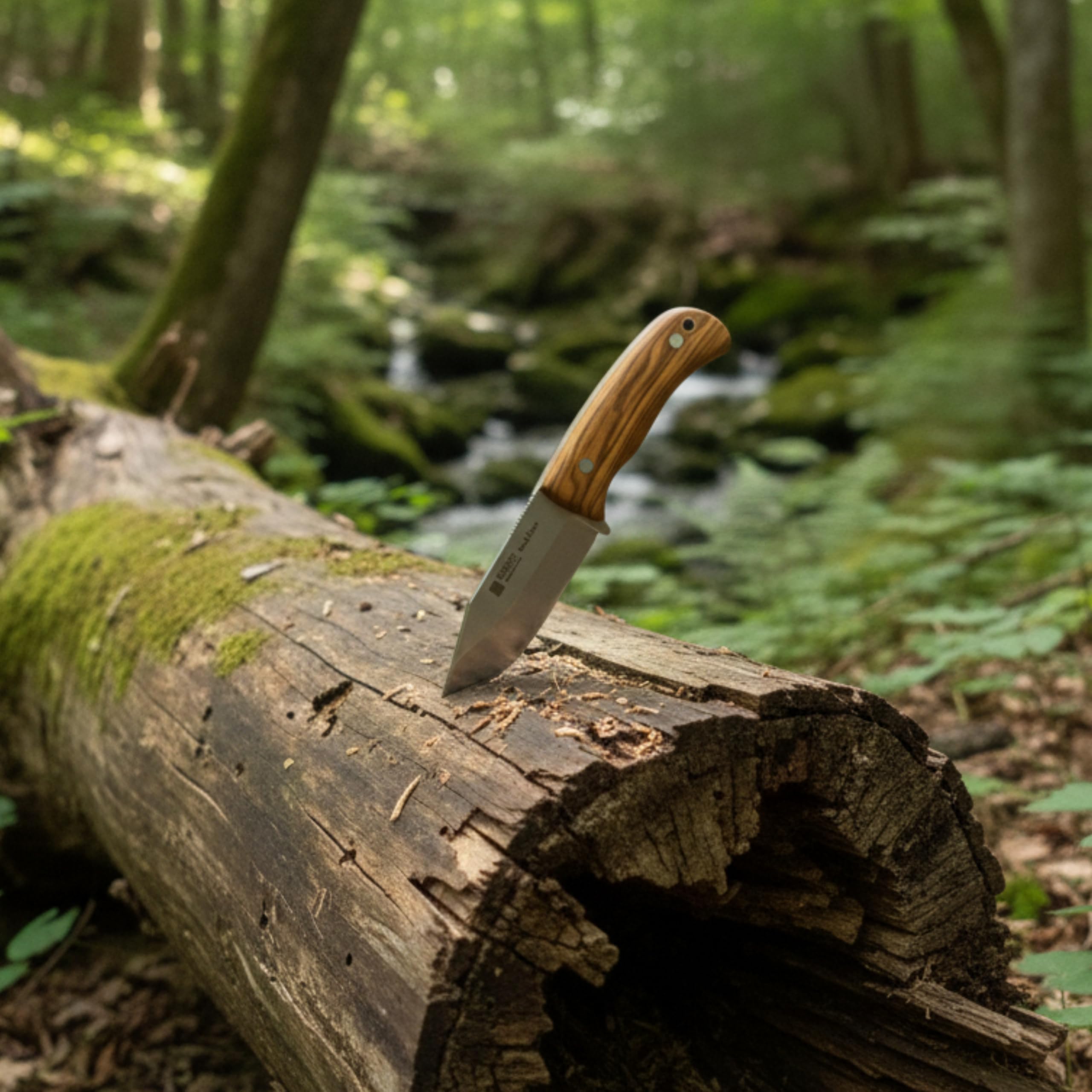 Joker "Gran Erizo CO145 Bushcraft Messer – Handgefertigt in Spanien, Olivenholzgriff, 9,5 cm MOVA 1.4116 Klinge aus rostfreiem Stahl, braune Lederscheide, ideal für Jagd, Angeln, Camping & Trekking