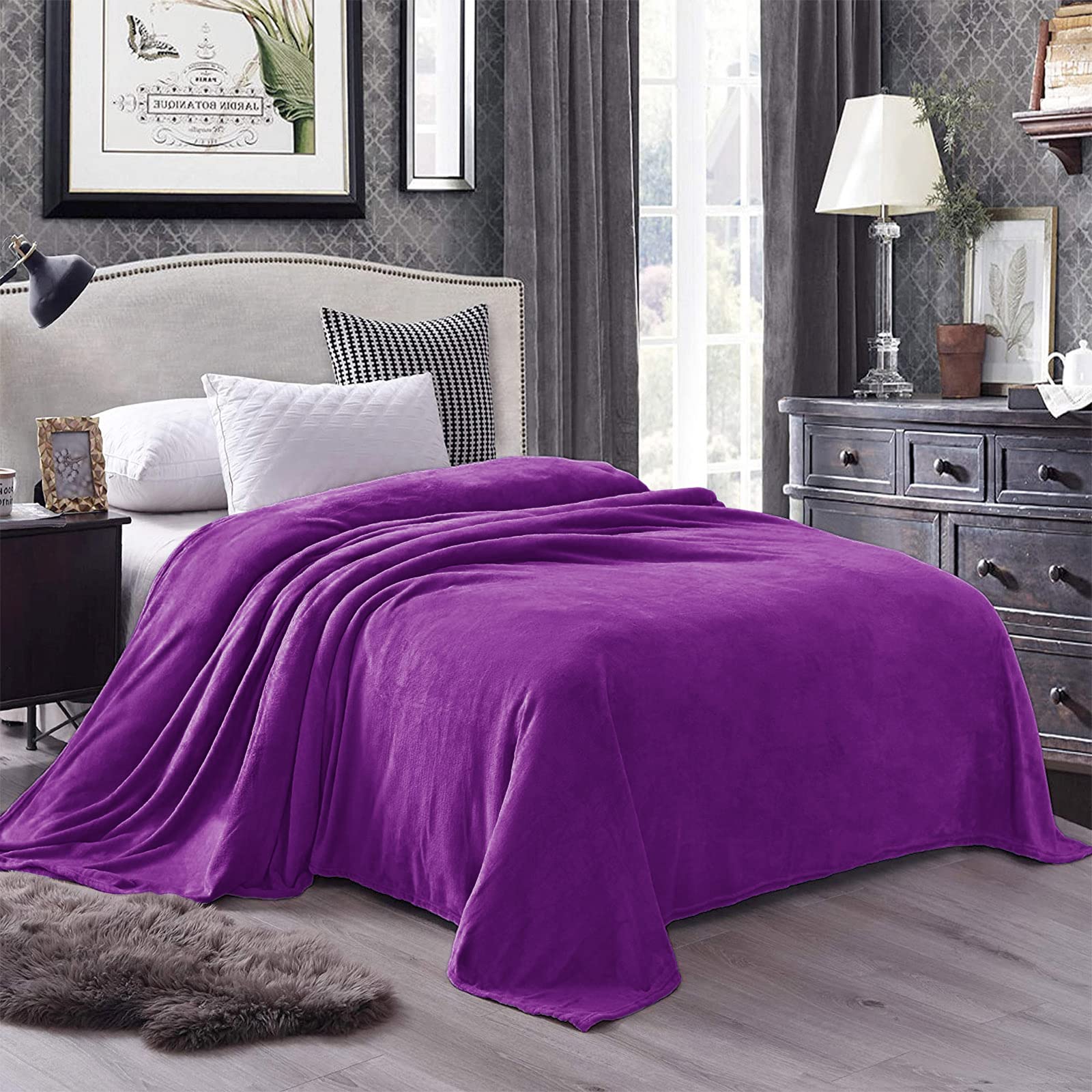 Exclusivo Mezcla Fleece Blanket Double Size for Bed Super Soft and Warm, All Season Use, Cozy, Plush, Lightweight, 150x200 CM, Purple
