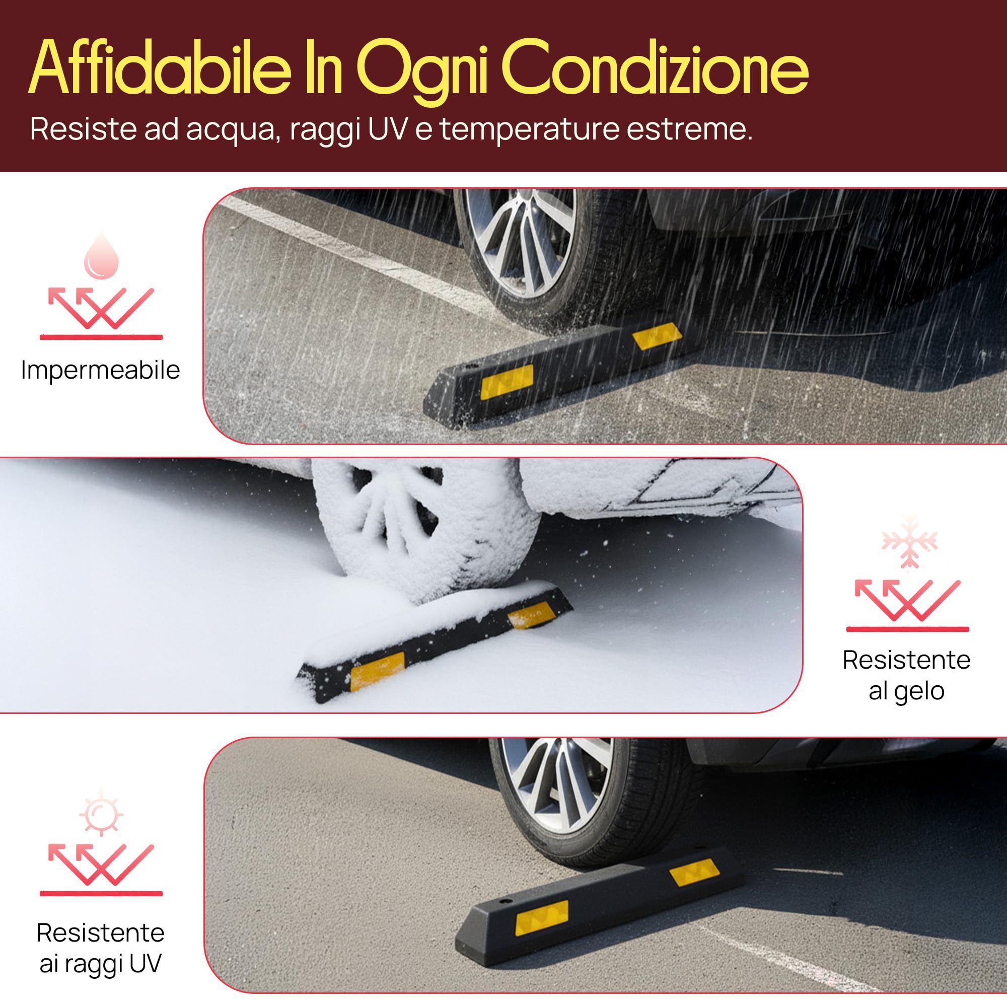 Pyle Blocco di Gomma per Pneumatici di Parcheggio per Veicoli Pesanti, per Auto, Camion, Autobus, Furgoni, Rimorchi, Camper e Carrelli Elevatori (Set di 2)