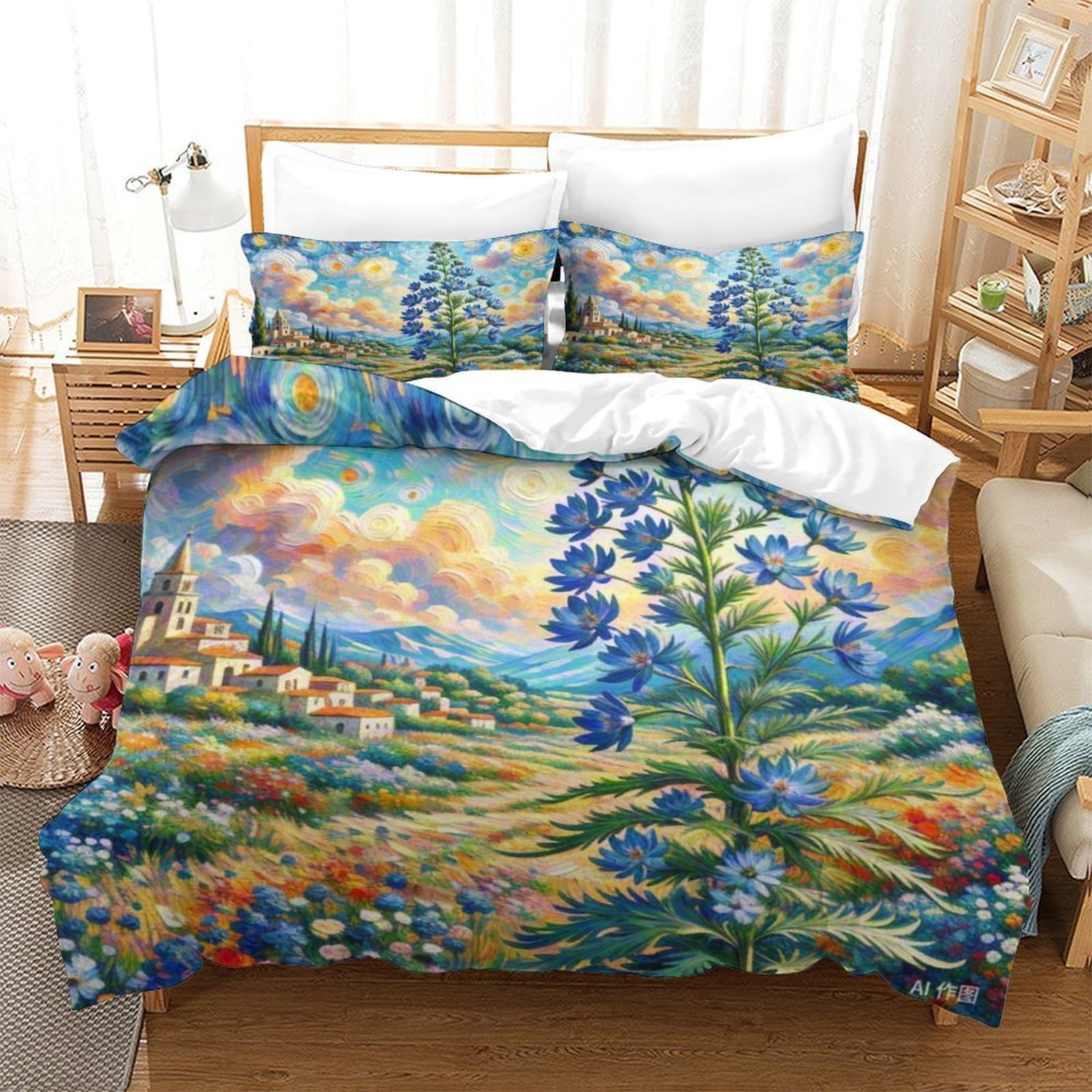 Housse de couette 260x220cm imprimée 3D avec fermeture éclair cachée anti-glissement