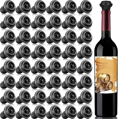 Honoson 48 tapones de vino, bomba resellable, ahorro de silicona al vacío, práctico para suministros de cocina, herramientas de botella (negro)