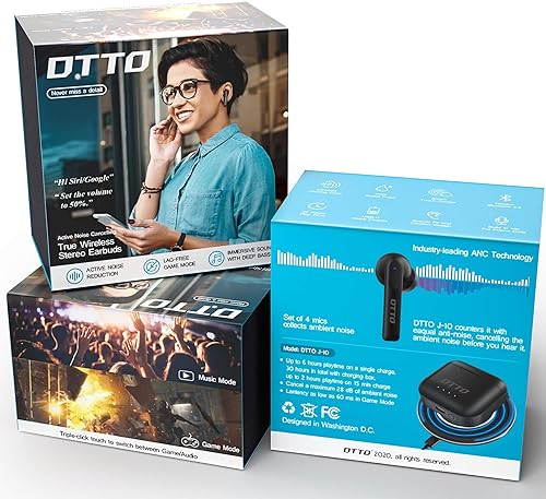 Miniatura 9 de DTTO J-10 Auriculares con cancelación activa de ruido con modo de juego de baja latencia de 60 ms, estuche de carga inalámbrica Bluetooth 5.2