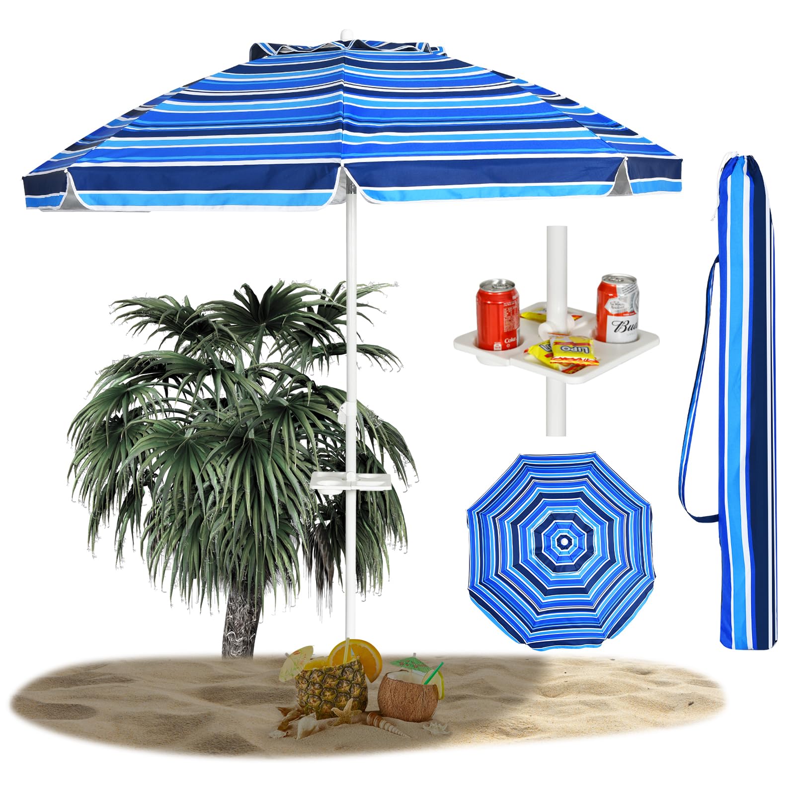 RELAX4LIFE Parasol de Plage Inclinable Ø220 cm (Bleu foncé)