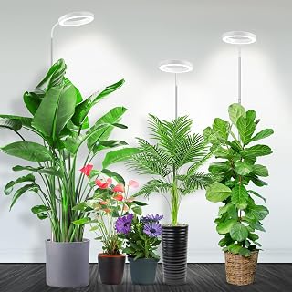 Garpsen Halo Grow Light, Full Spectrum with Gooseneck, 3 Pack | 6000K Plant Light,3 Colors Modes,5 Dimmable Levels,6/12/16H Timer,65'' Height Adjustable,Soil Insert