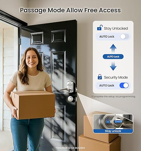 Miniatura 4 de Veise Cerradura de puerta con teclado con asa, entrada sin llave para puerta delantera y dormitorio, cerradura electrónica con código, bloqueo