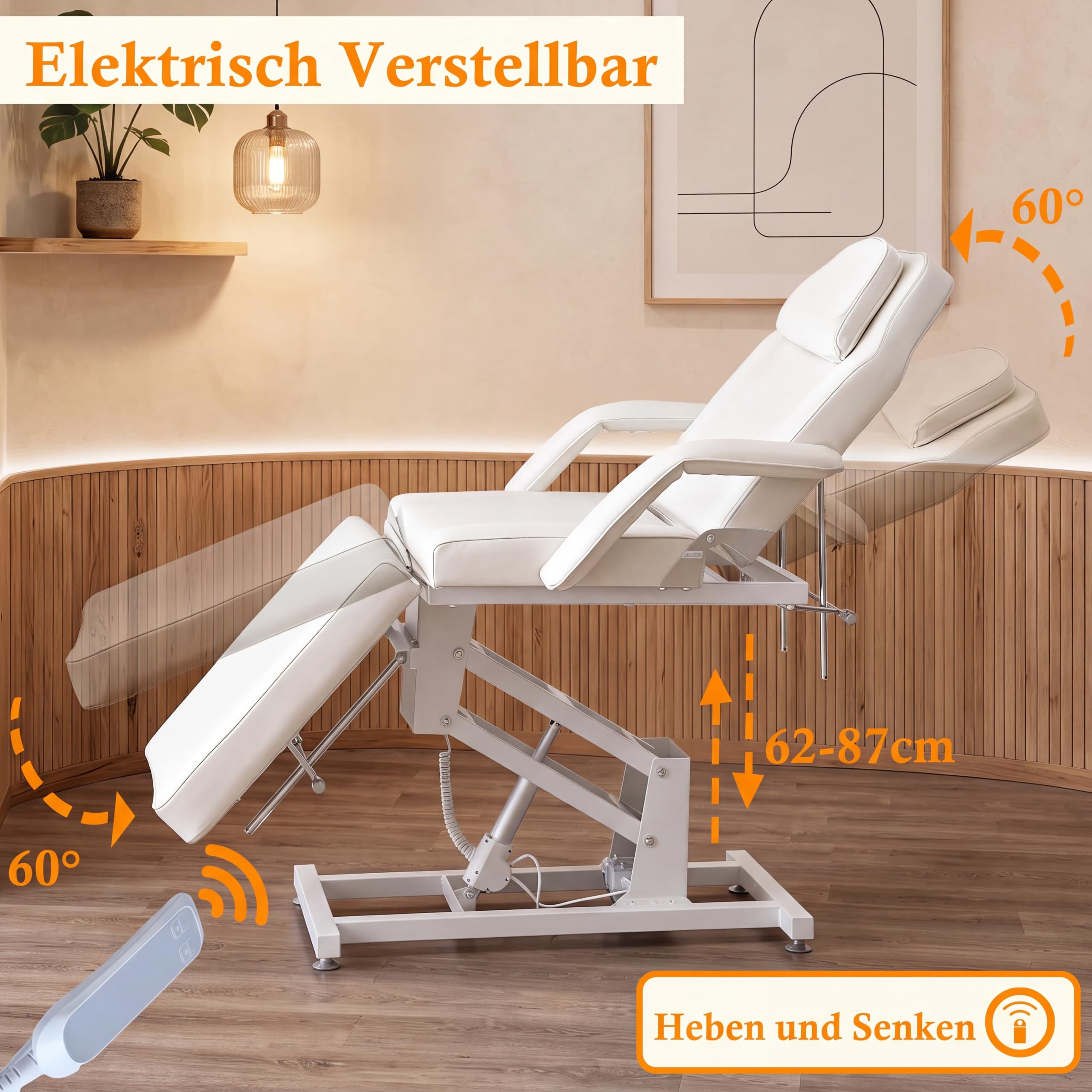 Verstellbare Kosmetikliege,Massageliege mit Hocker(Weiß, Elektrisch) | Kosmetikliege mit Hocker Tattoo-Liege mit abnehmbaren Kopfstützen und Armlehnen,Mehrzweck Tätowierungsstuhl mit 3 Abschnitten