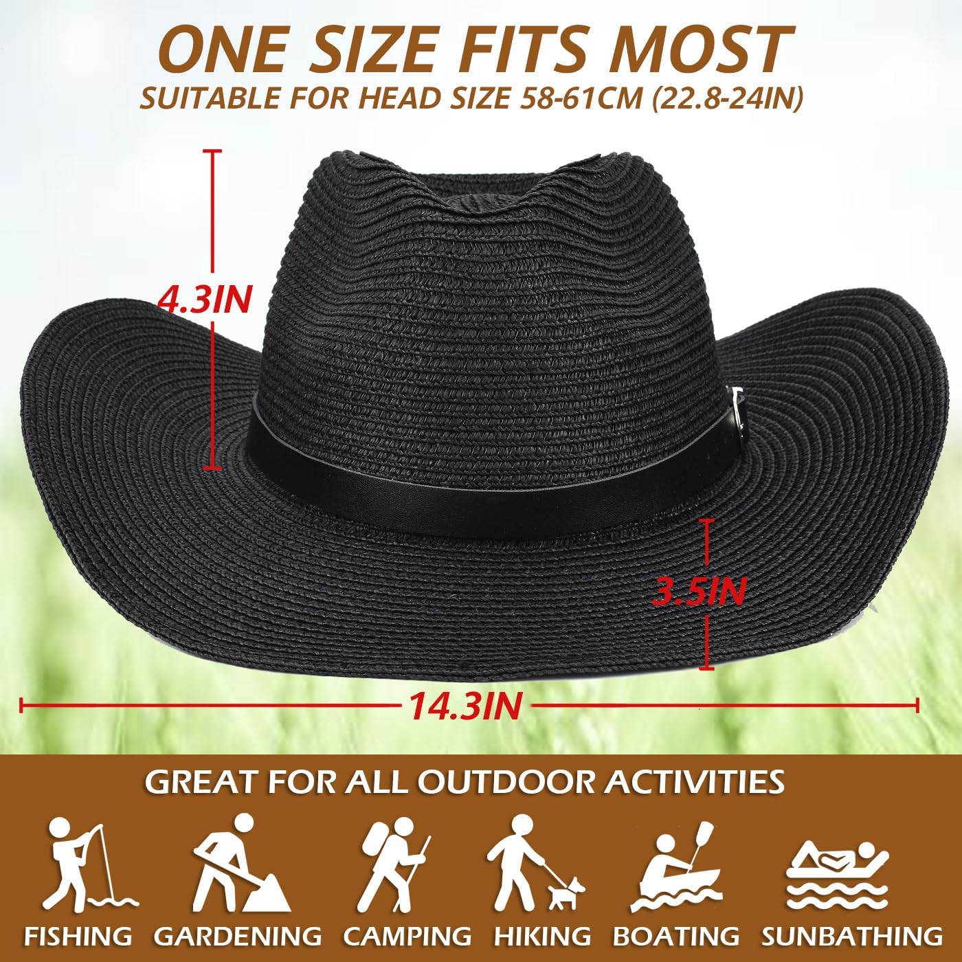 EINSKEY Adjustable Straw Cowboy Hat for Men Women, Western Cowgirl Hat Shapeable Wide Brim Sun Hat with Detachable Chin Strap - Image 4