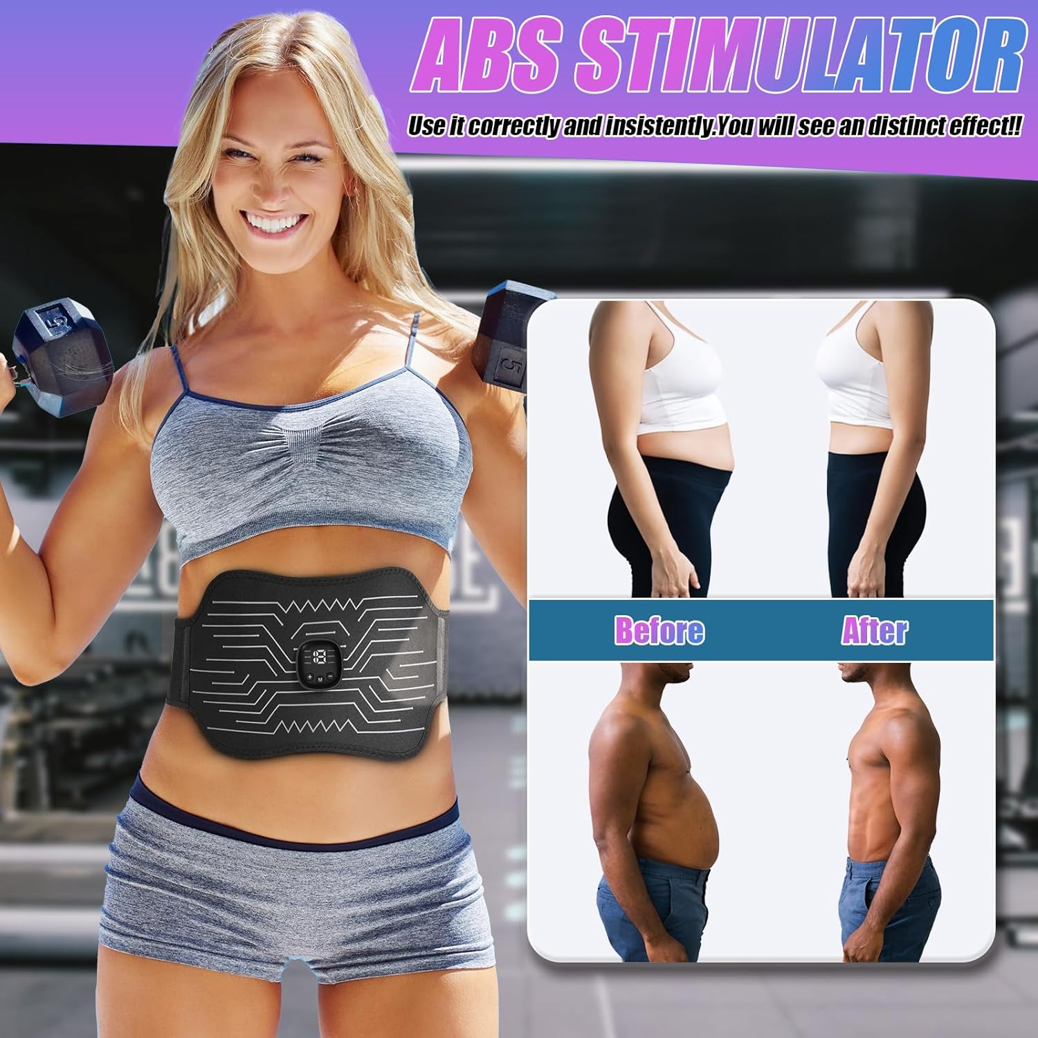 FDA Cleared - Abs Stimulator Muscle Toner, EMS Muscle Stimulator, Fitness Belt Ab Workout Equipment (Black White) - Image 7