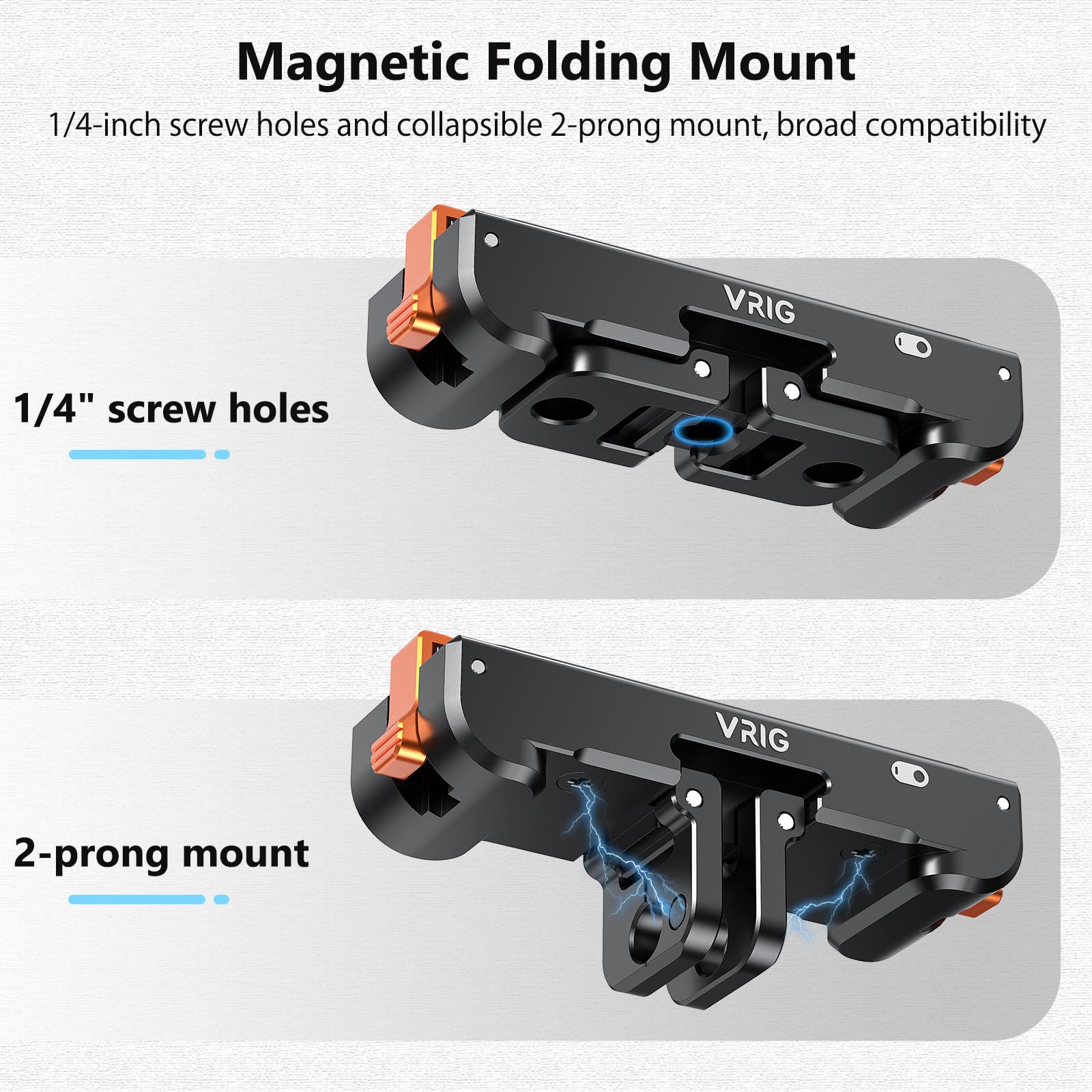 VRIG AC-39 - Supporto magnetico a sgancio rapido per Insta 360 GO 3/GO 3S, adattatore action camera con porta di ricarica, filettatura da 1/4" e supporto a 2 punte, per treppiedi e bastoncini per