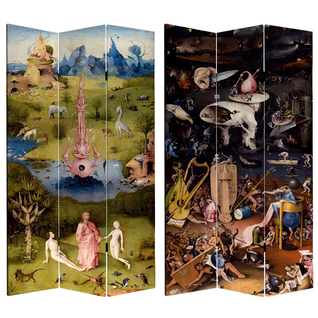 Red Lantern 7 ft. Tall Double Sided Garden of Delights Canvas Room Divider, 84 inches high and 3 Panels wide