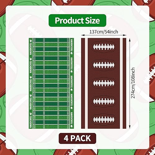Miniatura 2 de SpinLaLa Juego de manteles de plástico de fútbol de 4 piezas de 54 x 108 pulgadas, 2 manteles rectangulares desechables de campo verde y 2 fundas