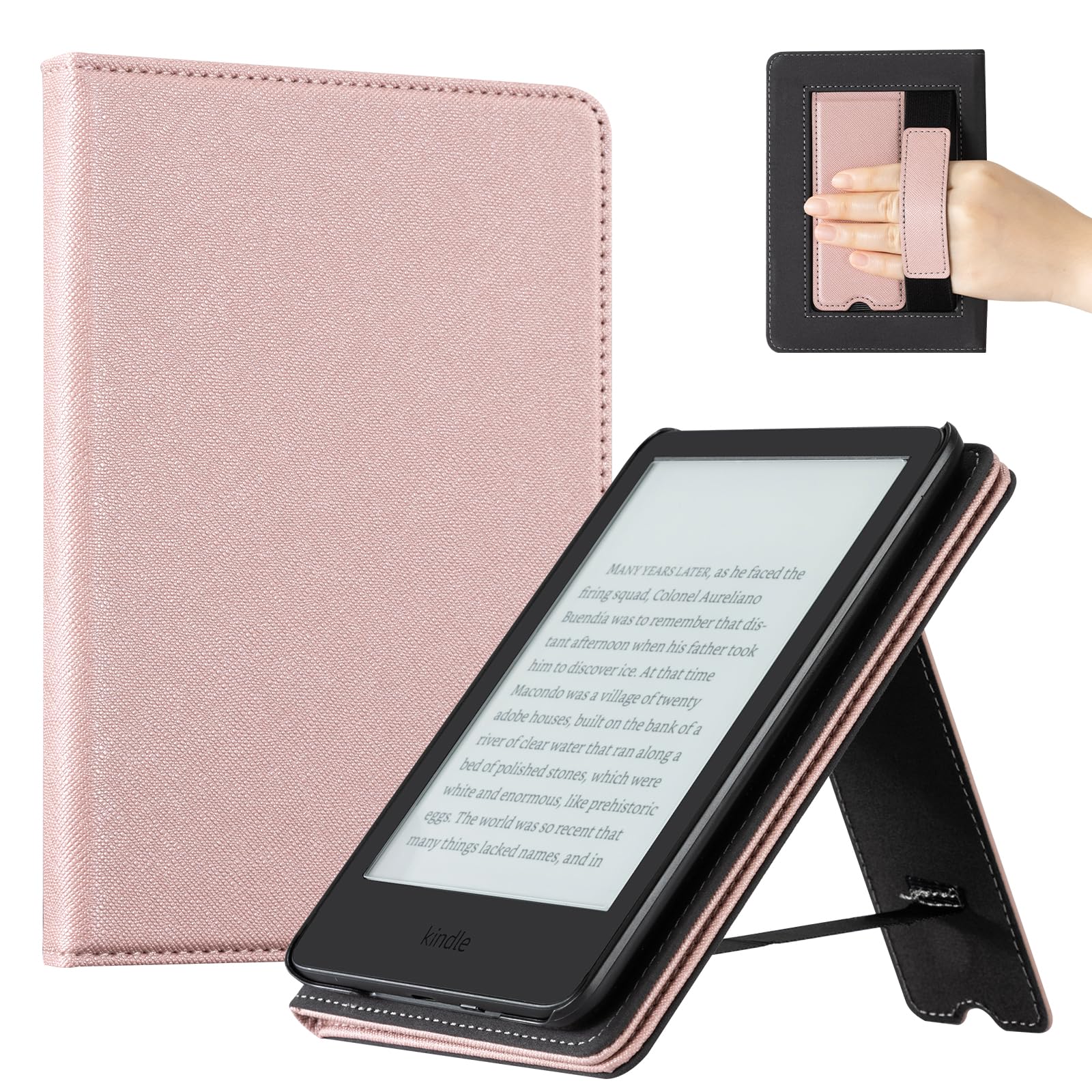 CoBak Case for 6" E-Reader - PU Leather Smart Cover with Auto Sleep/Wake &amp; Hand Strap, not Compatible with Kobo Clara,Rose Gold