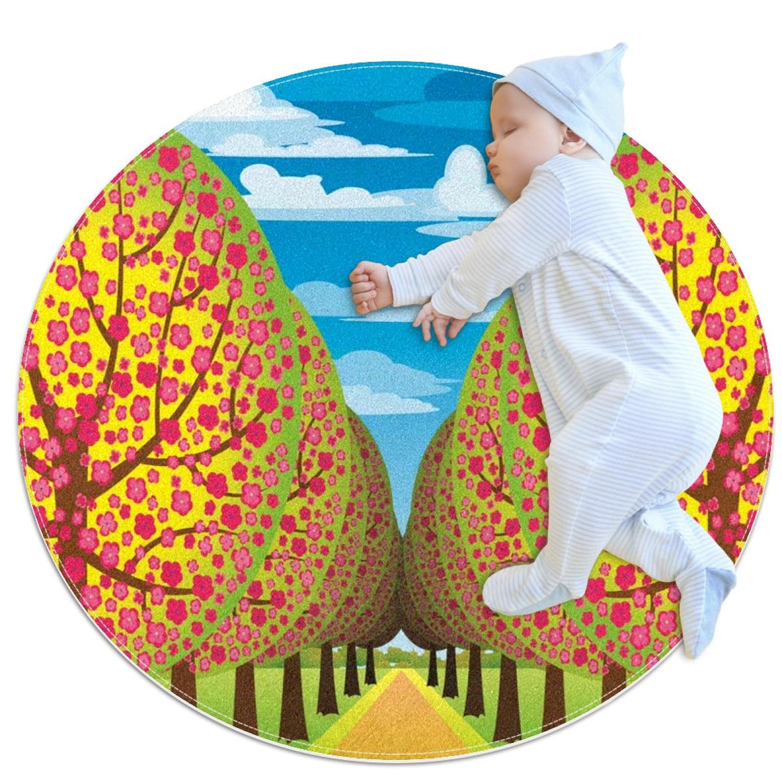Tapis rond 31.5x31.5IN motif floral arbre et forêt antidérapant