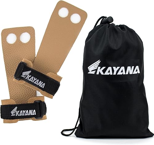 Miniatura 13 de KAYANA Puños de cuero para gimnasia de 2 agujeros, protección de palma y soporte de muñeca para entrenamiento cruzado, pesas rusas, dominadas, Rosa