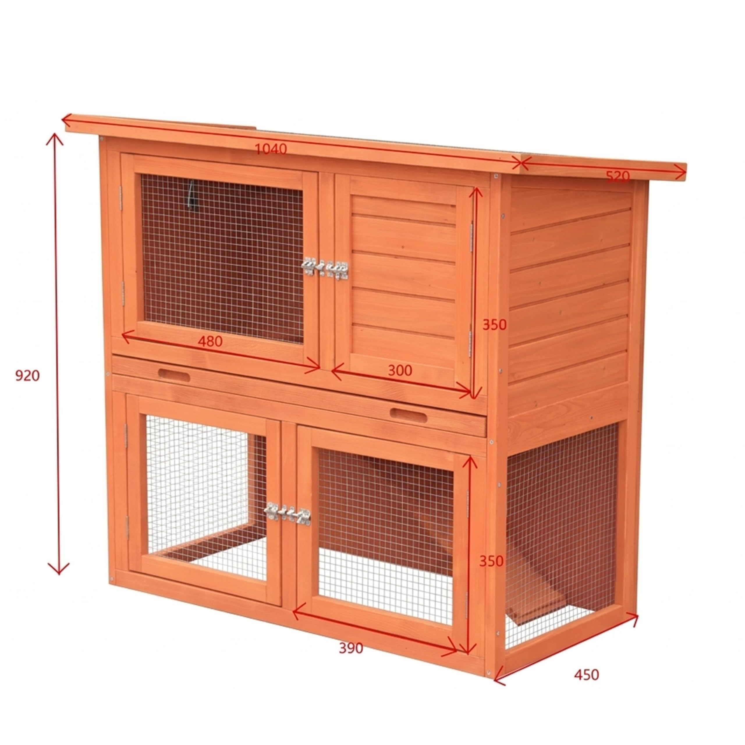 Kaninchenstall Outdoor | 2-stöckiges Pultdach Meerschweinchen-Käfig | Holz Kleintierheim | Mittel - 104 x 52 x 92 cm