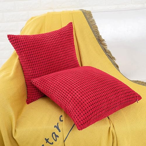 Miniatura 5 de HWY 50 Juego de 2 fundas de cojín de pana color rojo burdeos de 16 x 16 pulgadas, fundas decorativas suaves y sólidas para sofá, cama, sala de