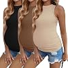 Ekouaer Women Maternity Tank Tops 3 Packs Crew Neck Ribbed Pregnancy Shirts Mama Clothes