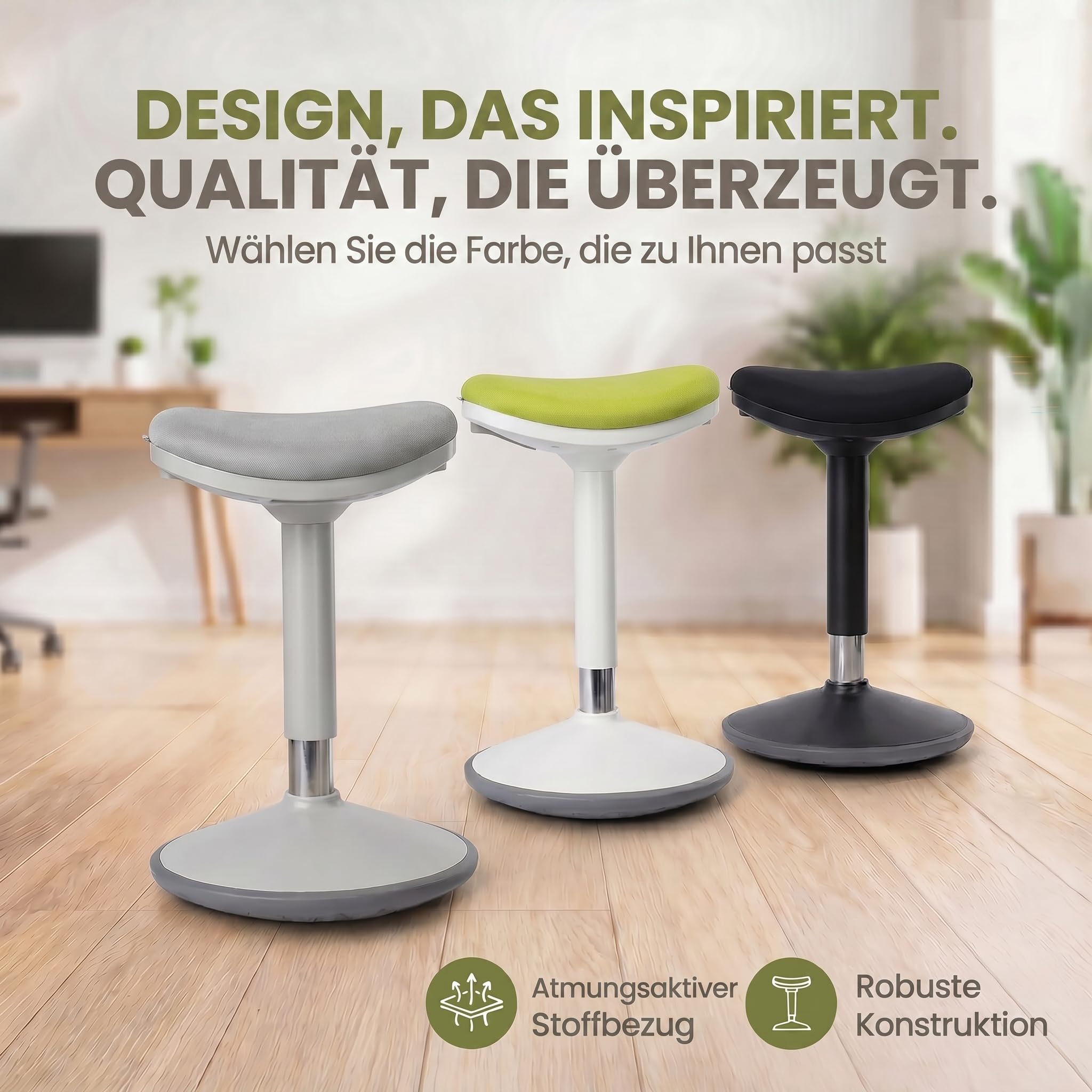 Ergonomischer Stehhocker höhenverstellbar in 3 Größen - Wackelhocker mit Schwingeffekt - Rutschfester Stehstuhl & Büro-Hocker für Schreibtisch & Homeoffice (Grün, S)