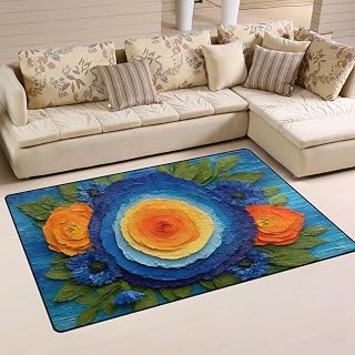 Area Rugs Flower Painting Printed 31x20 in Carpets Low Pile for Living Dinning Room Bedroom