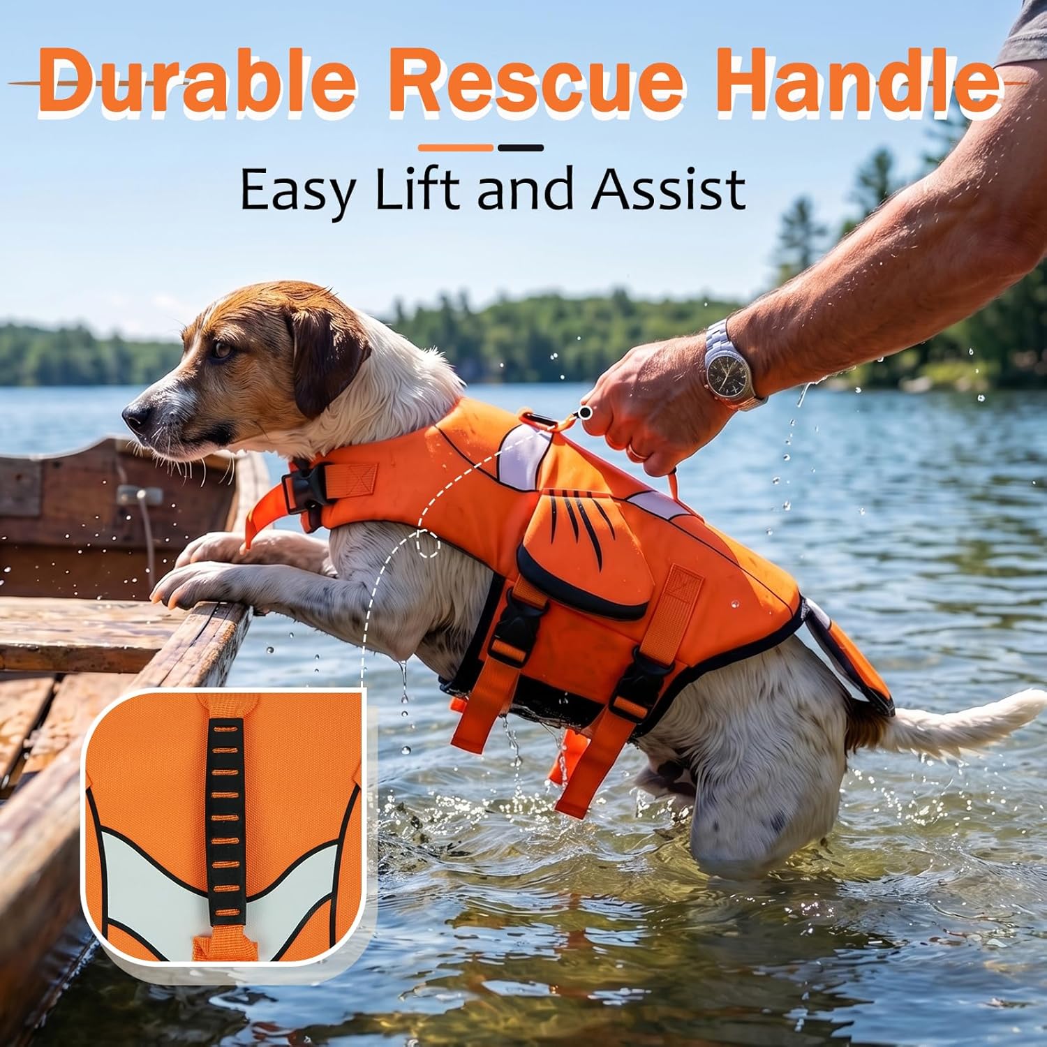 DENTRUN Dog Life Jacket for Small & Medium Dogs, Ripstop Adjustable Swim Vest with Rescue Handle, High Visibility Safety Flotation Jacket for Swimming, Boating, Beach, Pool, and Water Activities