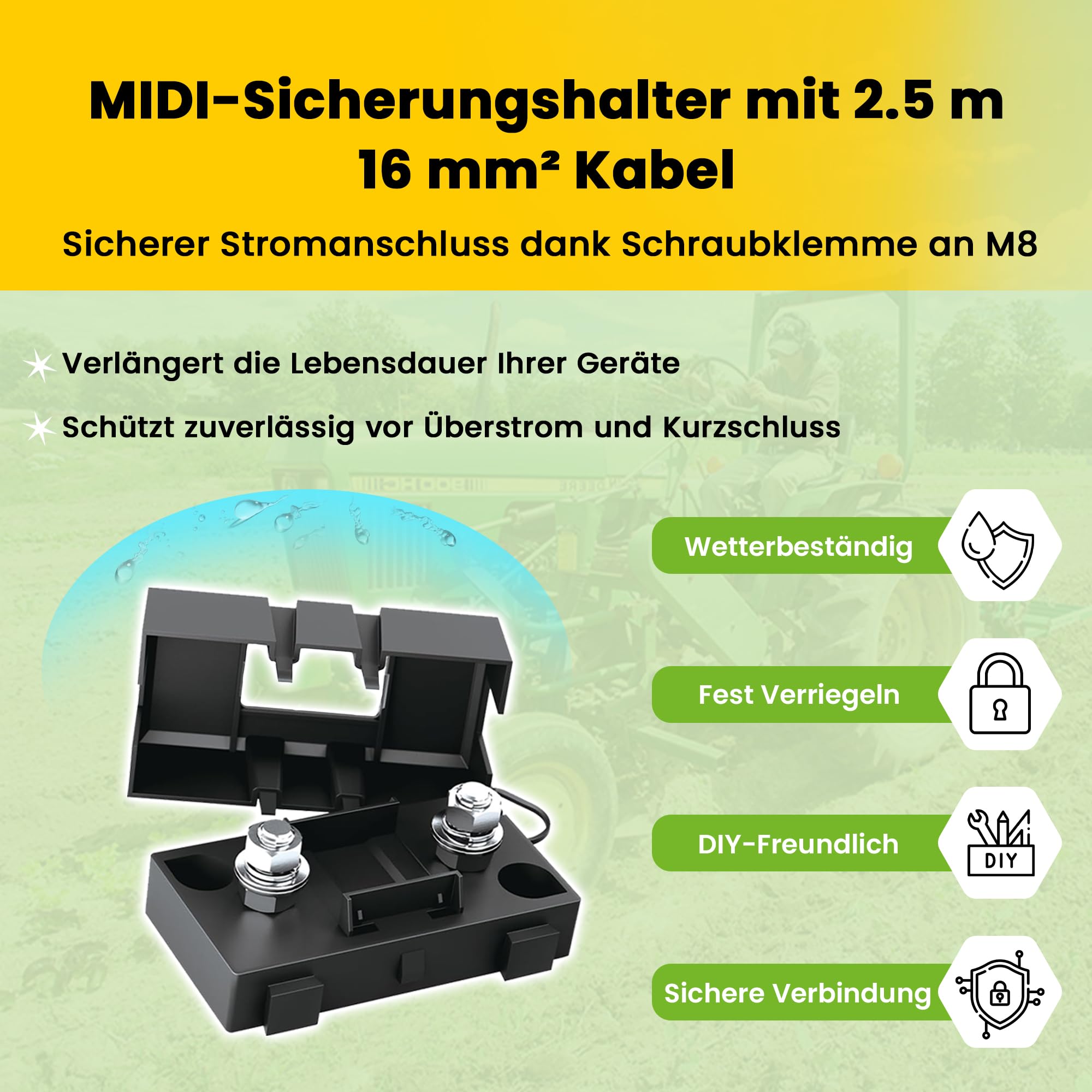 2,5 m 16 mm² kabel do akumulatora z bezpiecznikiem MIDI przyłącze zaciskowe do M8