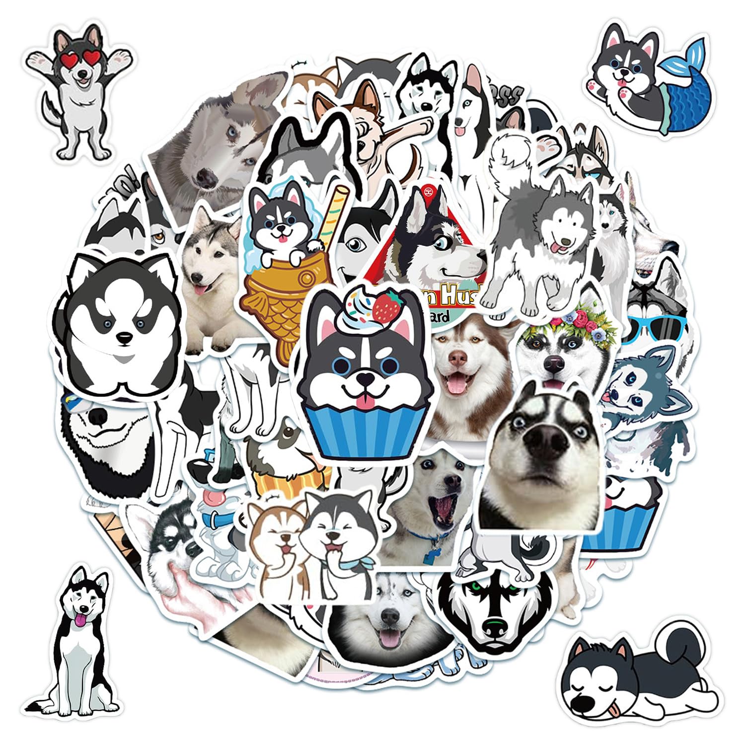 YSDYY 100 Sheets Of Cartoon Husky Stickers, Cute Dog Stickers, Vinyl Waterproof Graffiti Stickers, Scrapbook Stickers, Laptop Stickers, Diy Decoration Stickers