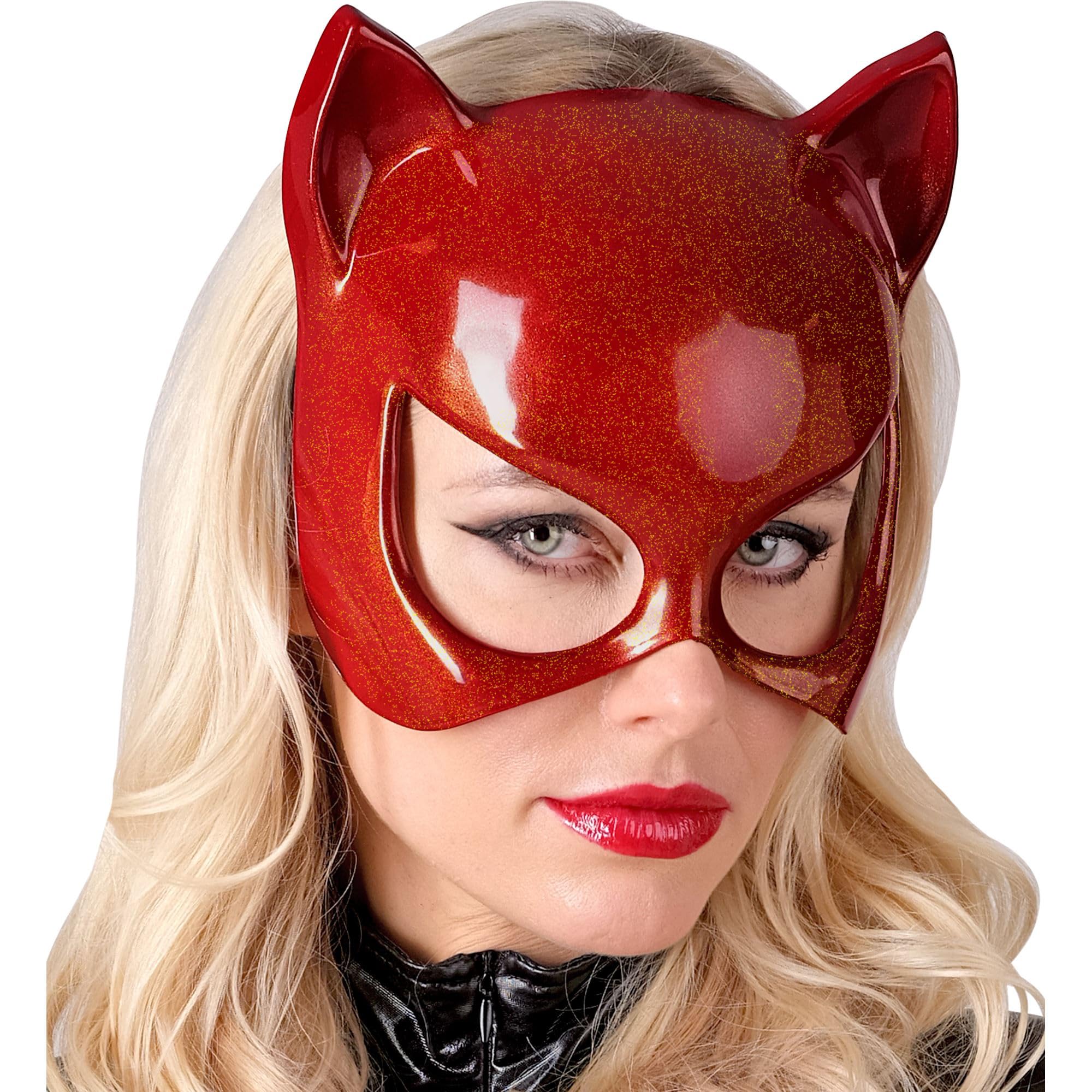 W WIDMANN MILANO Party Fashion - Eye Mask Cat Half Mask Face Mask Accessory for Carnival Costume, Red - Image 4