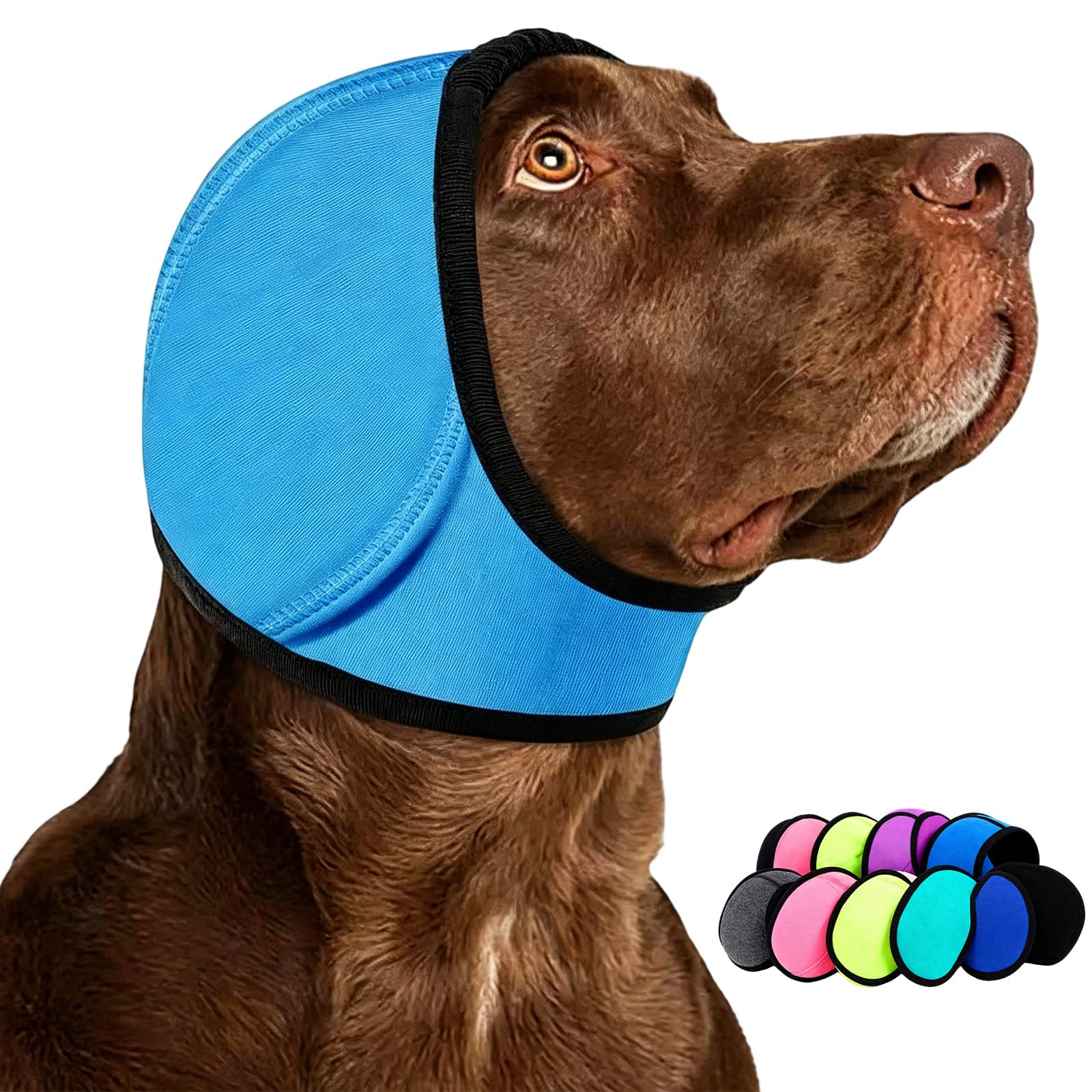 Dog Ear Muffs Noise Protection, No Flap Ear Wraps for Dogs, Adjustable Silent Elastic, Noise Cancelling Ears Wrap for Small Medium Large Dogs (Light BlueＭ)