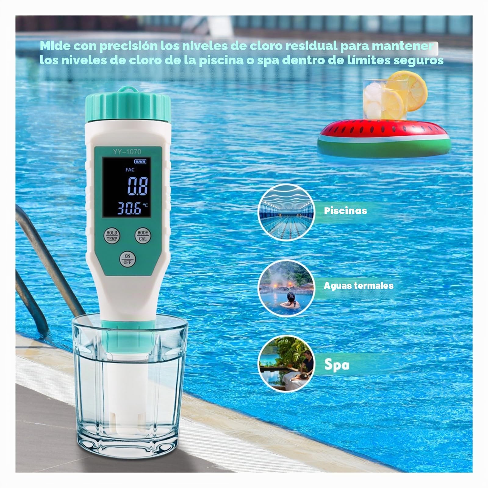 Medidor TDS, Medidor digital de cloro y pH 7 en 1, medidor de sal, ORP, TDS, CE y temperatura, analizador de calidad del agua.