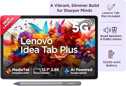 Lenovo Idea Tab Plus with Pen |Wifi + 5G|12.1″ 2.5K Display, 800nits Peak Brightness|12GB RAM + 256GB ROM (Expandable upto 2TB)|MediaTek Dimensity…
