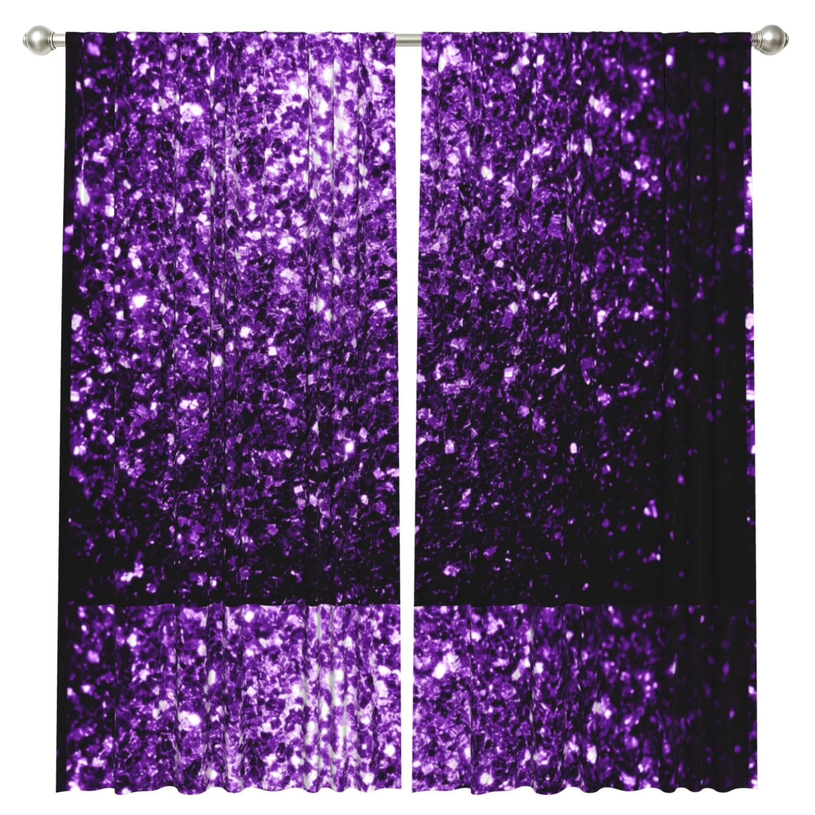 InOmak Beautiful Purple Glitter, 2 Panels Window Curtains 52 x 84 Inch Blackout Curtains for Living Room Bedroom
