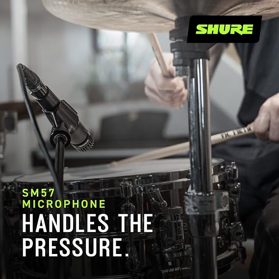 Shure SM57 Dynamic Microphone Wired Cardioid XLR Instrument Handheld Mic for Guitar Amplifiers, Snare Drum, Percussion, Live Sound & Studio Recording, Black