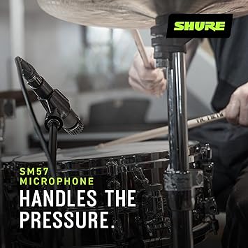 Shure SM57 Dynamic Microphone Wired Cardioid XLR Instrument Handheld Mic for Guitar Amplifiers, Snare Drum, Percussion, Live Sound & Studio Recording, Black