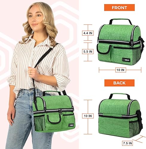 Miniatura 3 de Opux - Bolsa de almuerzo aislada de doble compartimento para hombres y mujeres  Bolsa de almuerzo reutilizable con correa para el hombro, forro