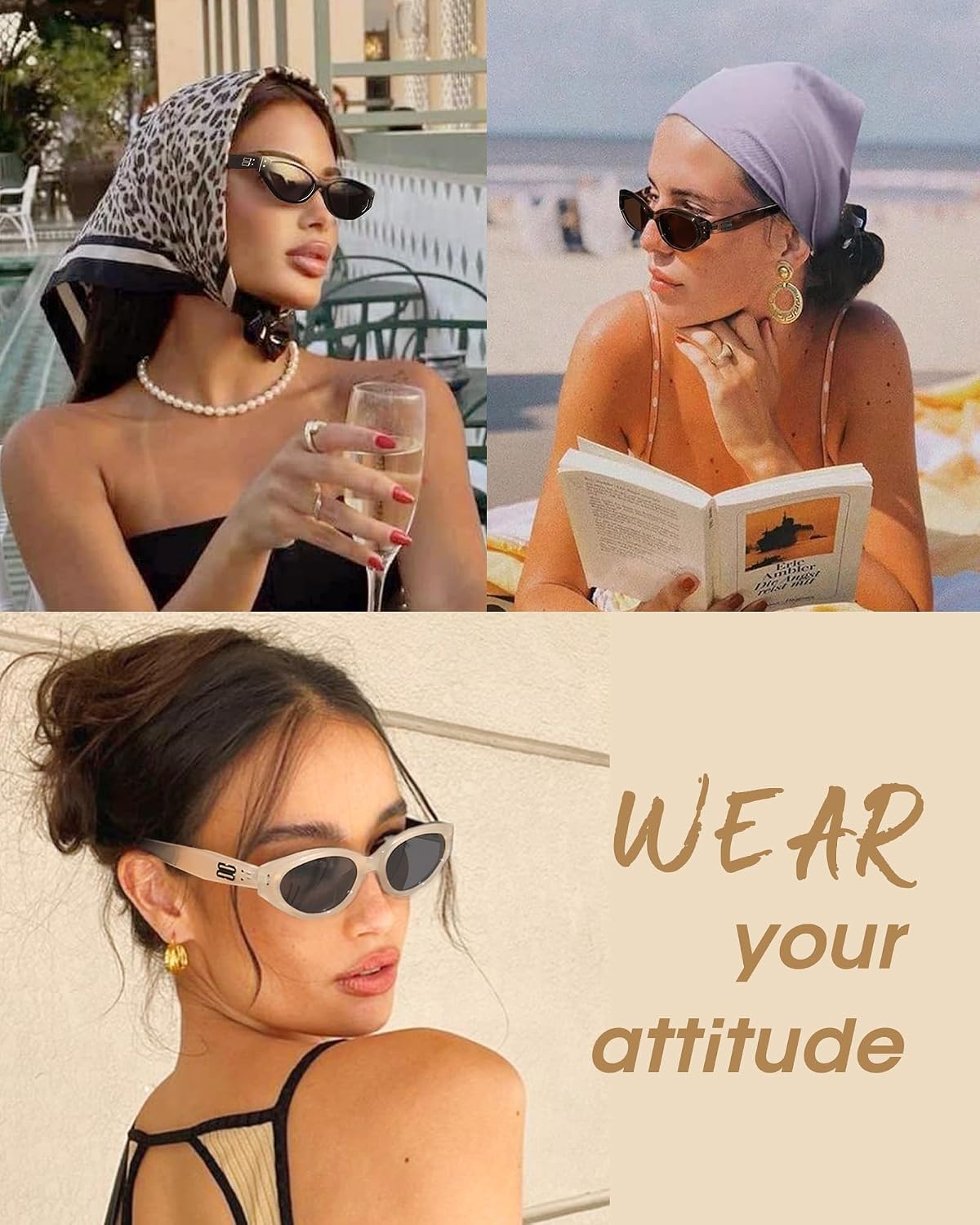 FURTALK Oval Sunglasses for Women Men Cat Eye 90s Vintage Trendy Sunnies Polarized UV Protection Sun Glasses FT8207 image 2