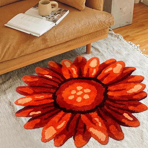USTIDE Alfombras grandes de girasol para dormitorio, alfombra con forma de flor para baño, alfombra de flores de 35.5 pulgadas para cocina, sala de